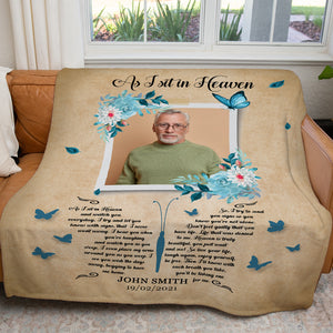 Memorial Blanket Gift Ideas, As I Sit in Heaven Custom Photo Sympathy Remembrance Blanket Gift