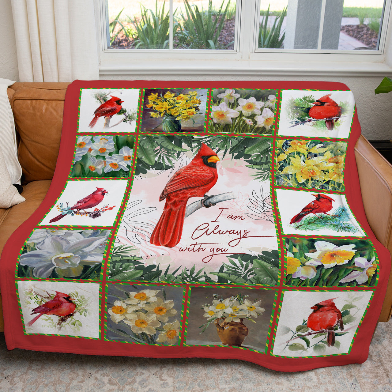 Bereavement Condolence Keepsake Blanket Gift Ideas, Cardinal Bird I Will Always be With You Blanket Gift