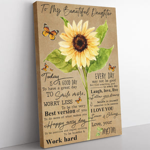 Personalized Sunflower Canvas Gift For Daughter, To Be Positive and Regret Nothing Canvas