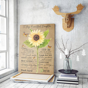 Personalized Sunflower Canvas Gift For Daughter, To Be Positive and Regret Nothing Canvas