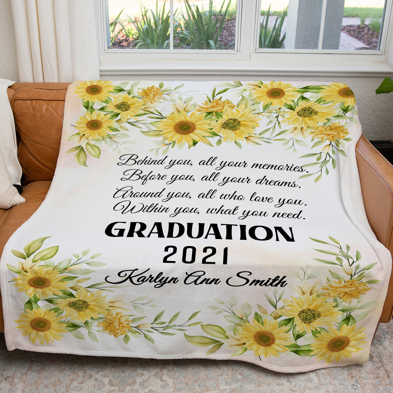 Graduation Blanket Gift Ideas, Sunflower Custom Name Behind You All Your Memories Blanket