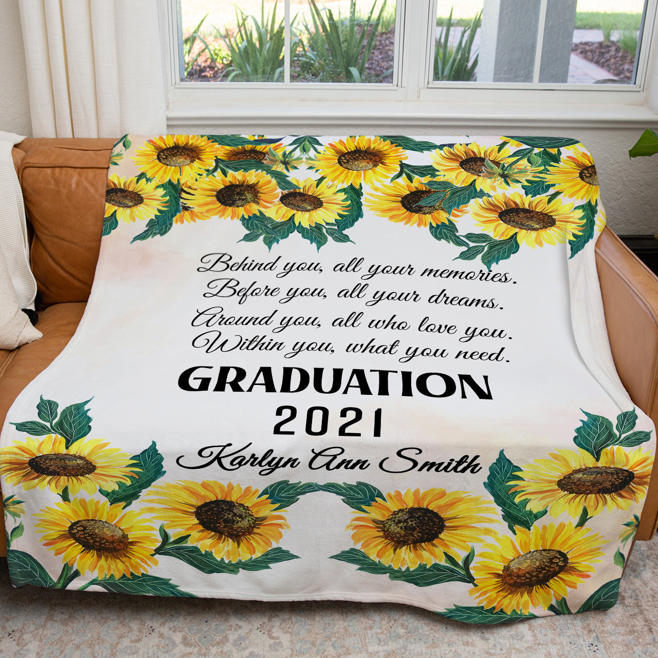 Graduation Sunflower Blanket Gift Ideas, Custom Name Before You All Your Dreams Blanket