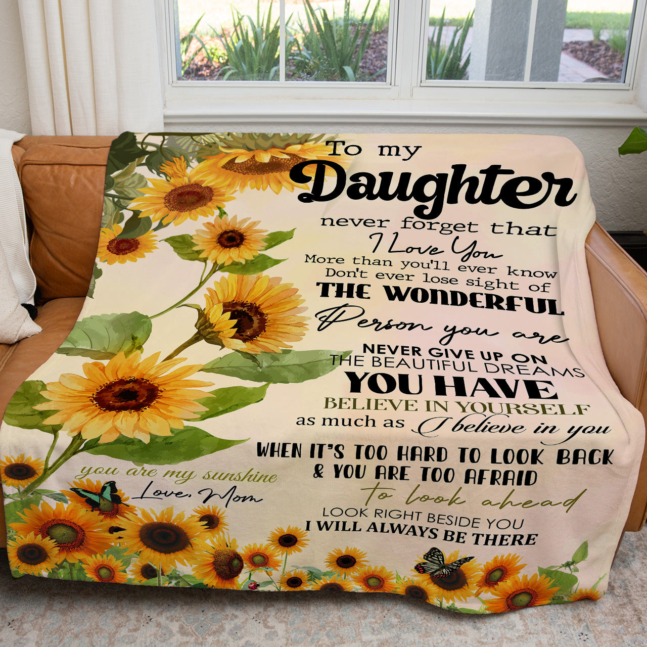 Sunflower Blanket Gift Ideas For Daughter, Loving Quote Blanket for Daughter You Are Wonderful