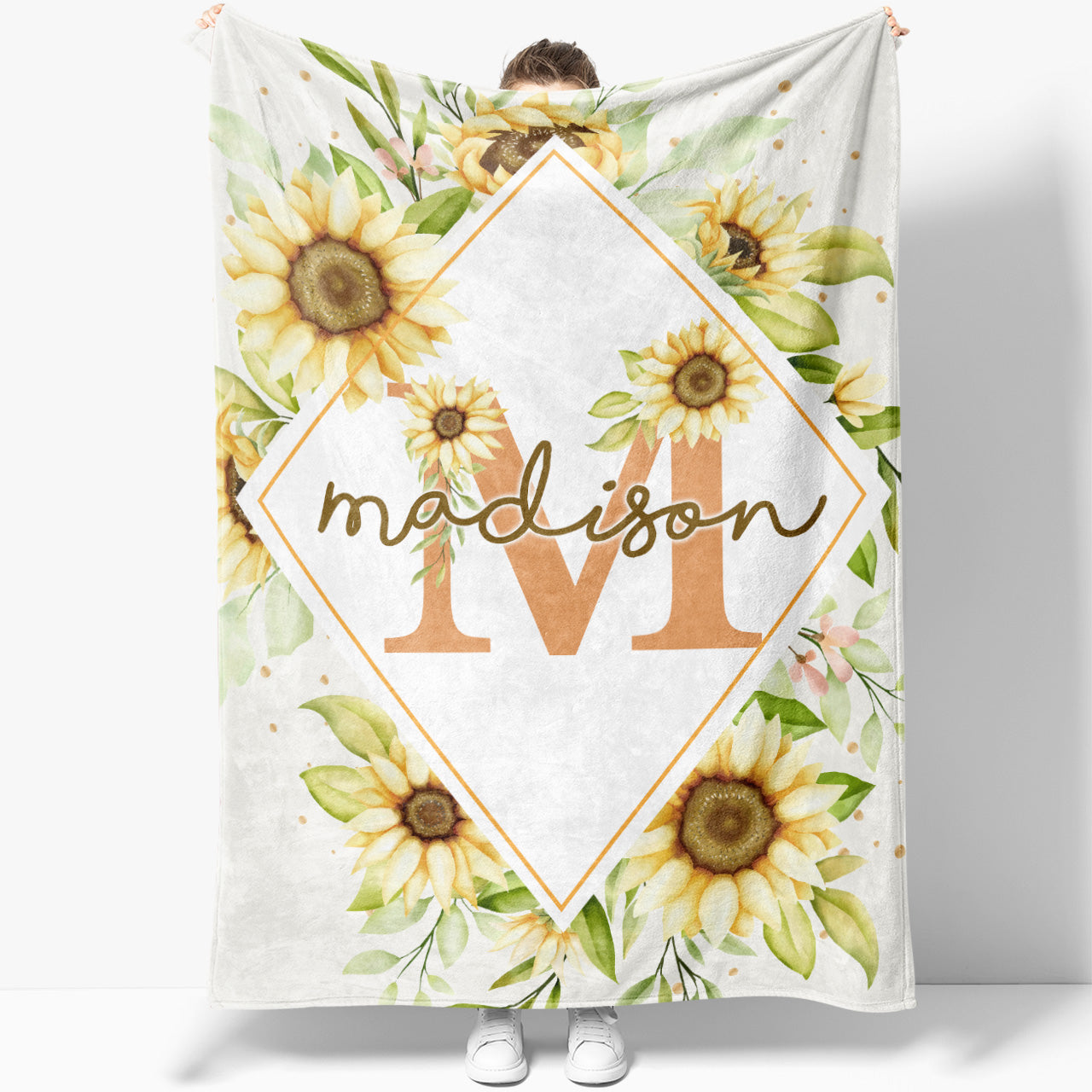 Personalized Name Sunflower Blanket, Custom Blanket with Name Birthday Gift Ideas