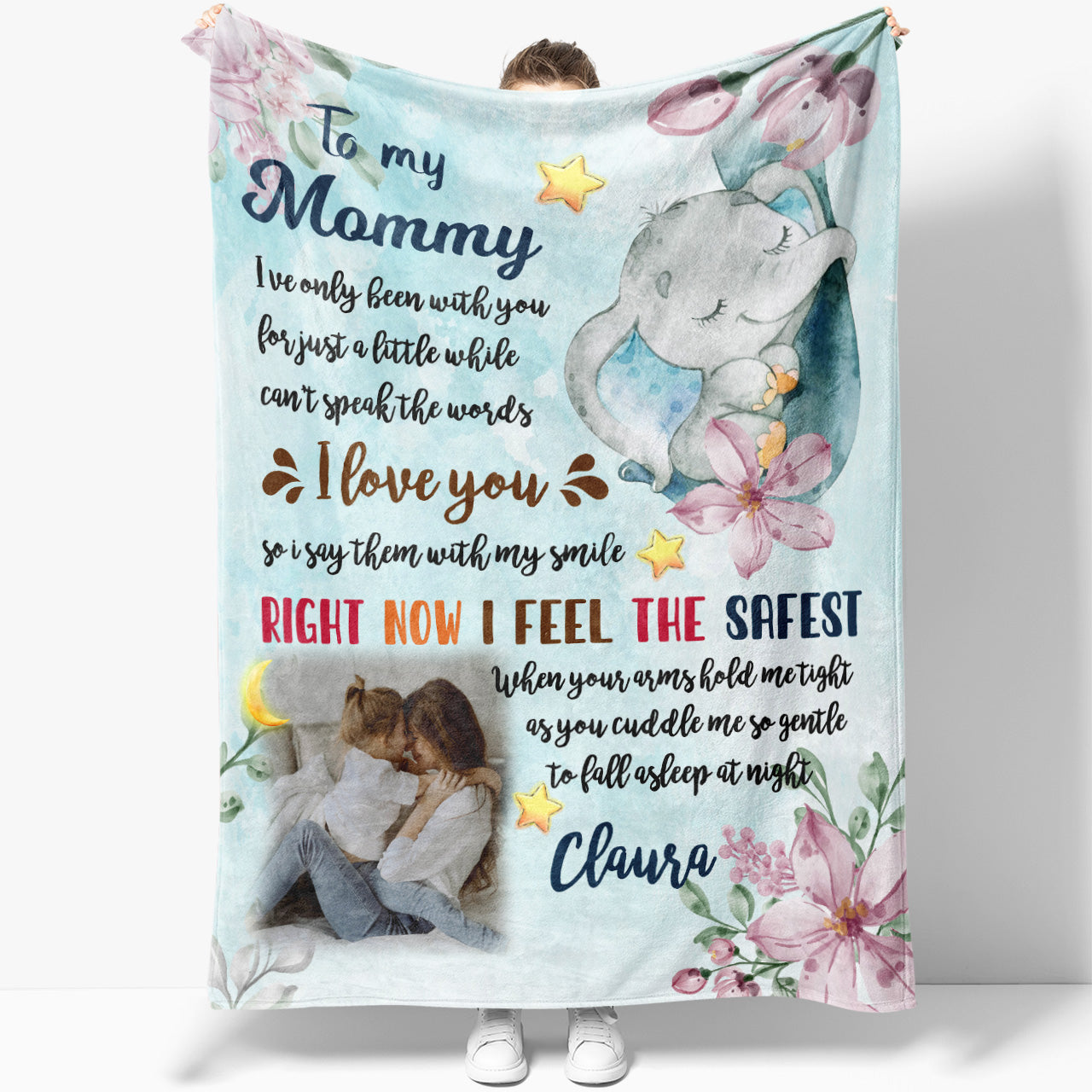 Personalized To My Mommy Blanket, Cute Elephant Blanket, 1st Mother's Day Gift, Blanket