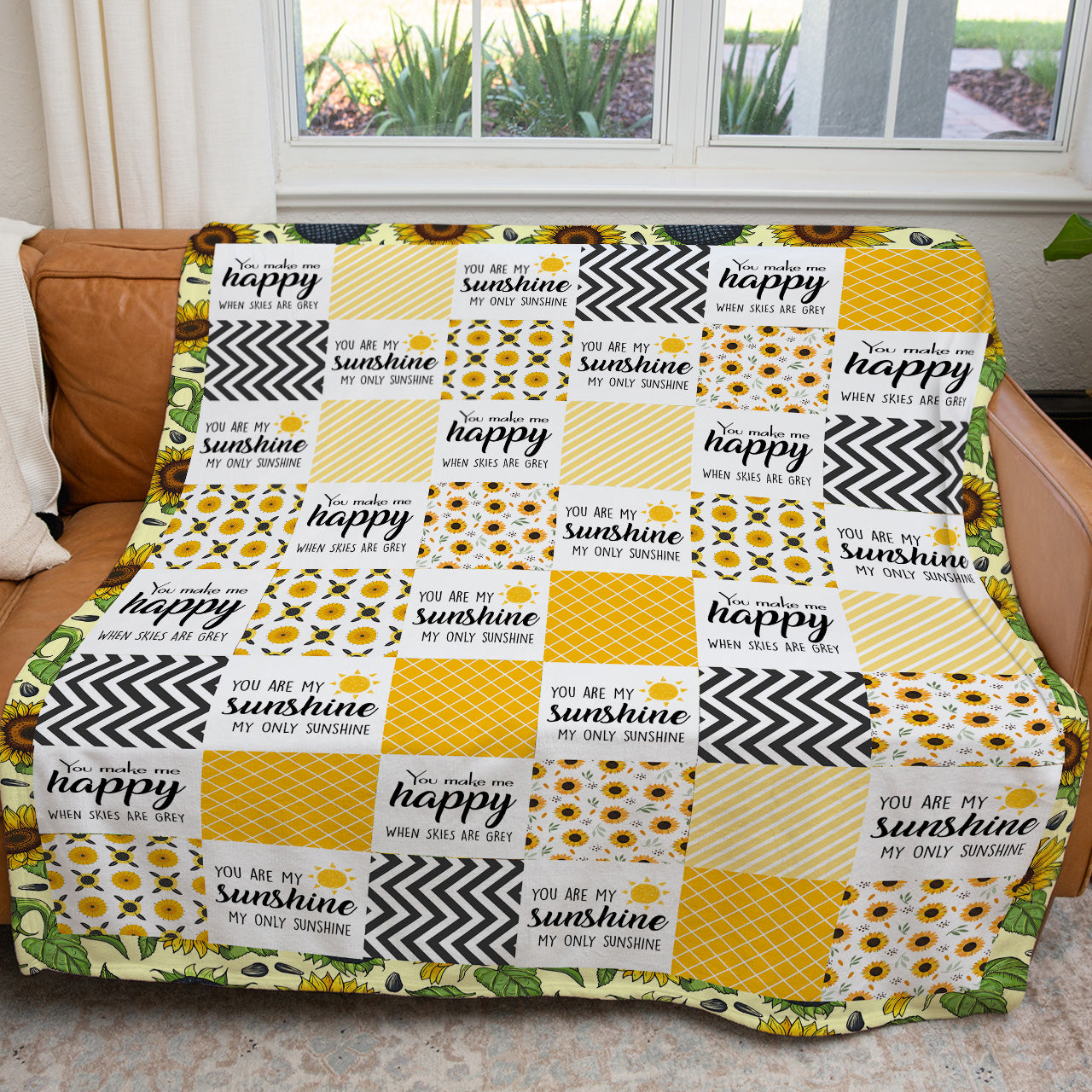 You are My Sunshine Baby Blanket, Yellow Gray Sunflower Crib Bedding Blanket