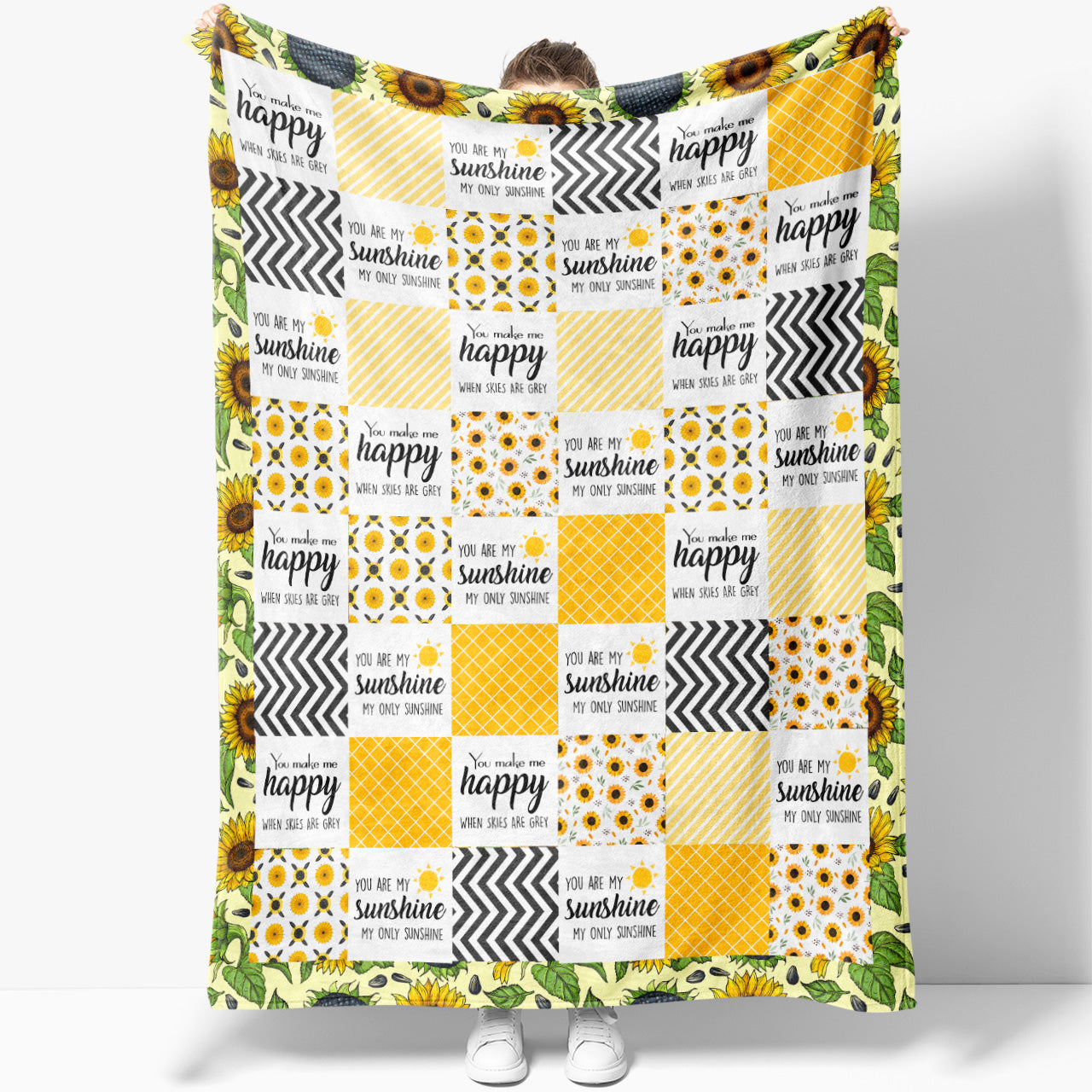 You are My Sunshine Baby Blanket, Yellow Gray Sunflower Crib Bedding Blanket