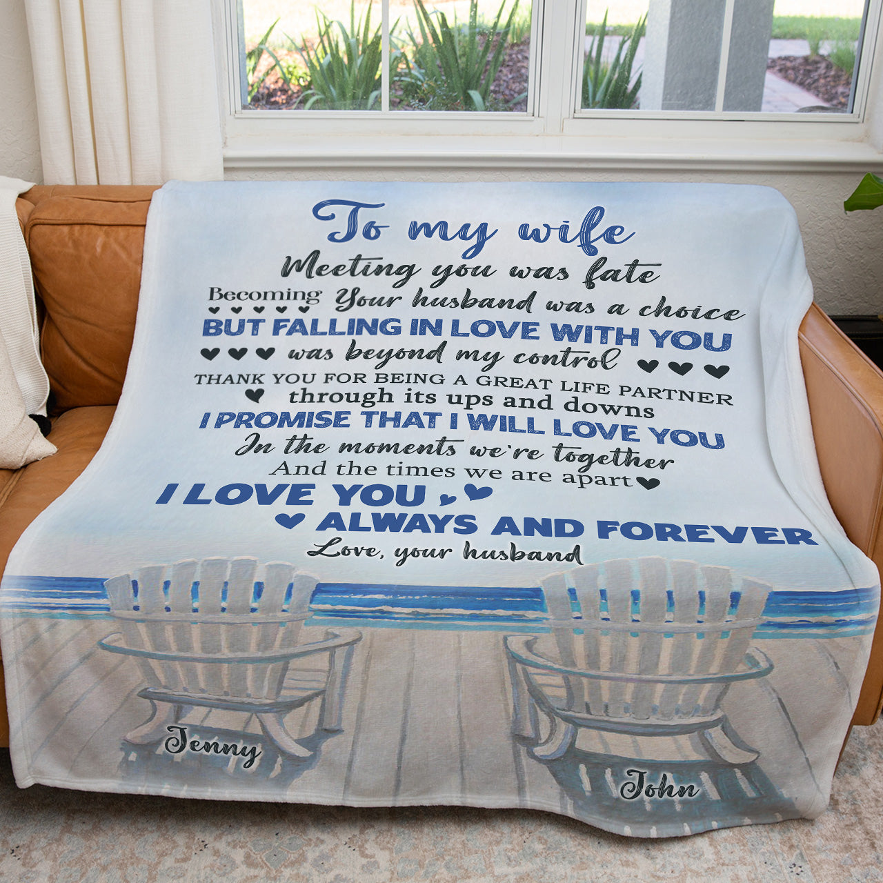 Blanket Anniversary Gift Ideas for Wife, Couple Adirondack Chairs Blanket for Wife, Falling in Love With You Blanket