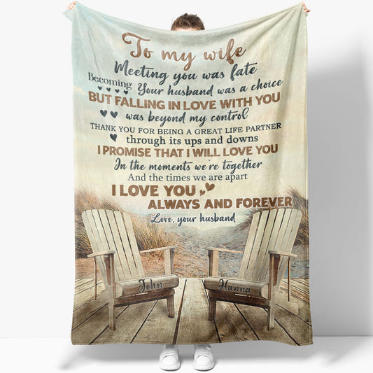 Blanket Birthday Gift Ideas for Wife, Couple Beach Chairs I Love You Always and Forever Blanket