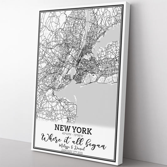 Personalized Canvas Gift For Coule, Memory Love City Map Print Canvas Gift for Him Her