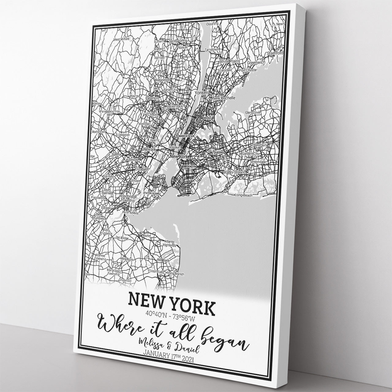 Personalized Canvas Gift For Coule, Memory Love City Map Print Canvas Gift for Him Her