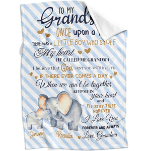 Blanket Birthday Gift For Grandson, Little Elephant Boy Stole My Heart Blanket for Grandson