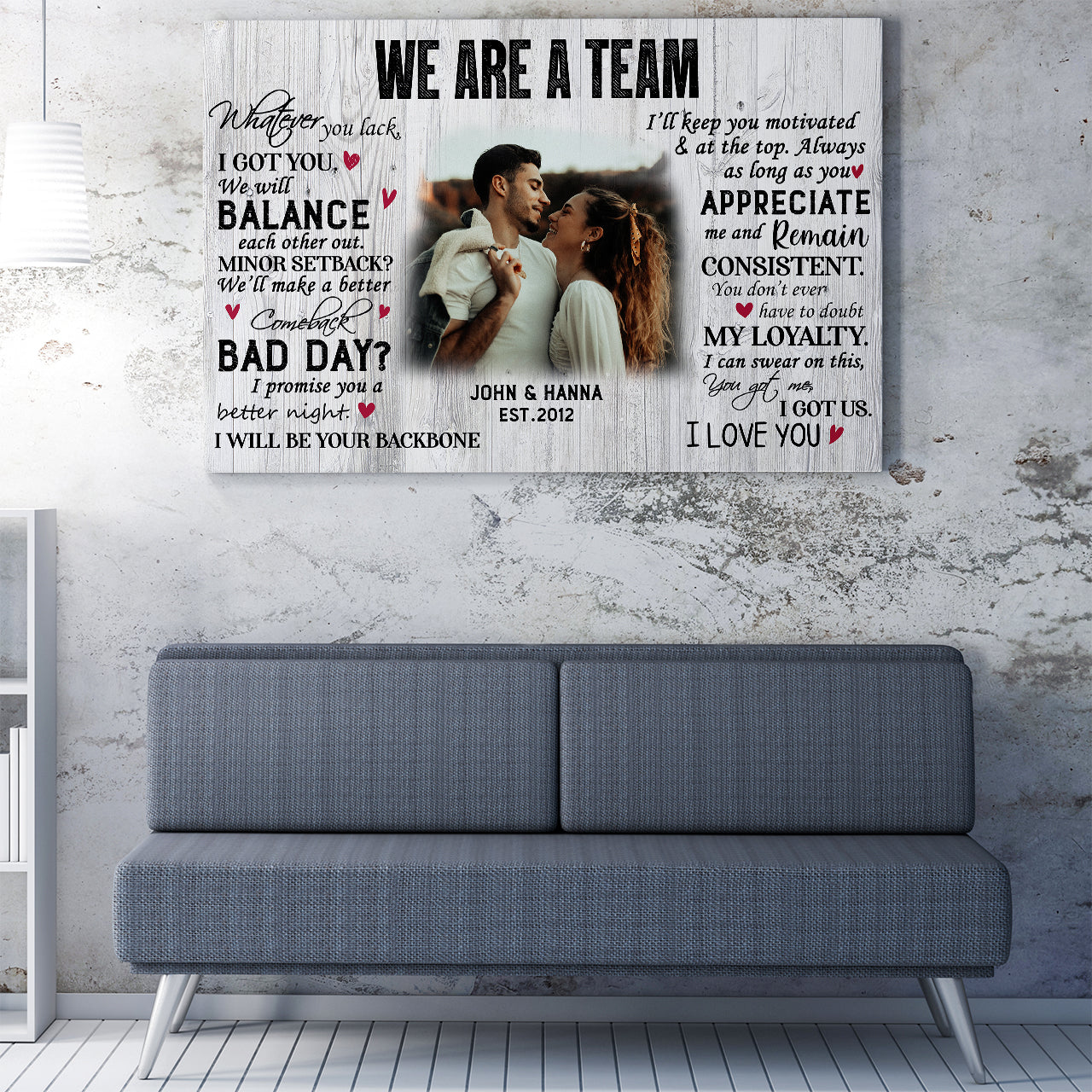 We Are a Team Gift Ideas for Her, Custom Photo Anniversary Gift Canvas for Wife