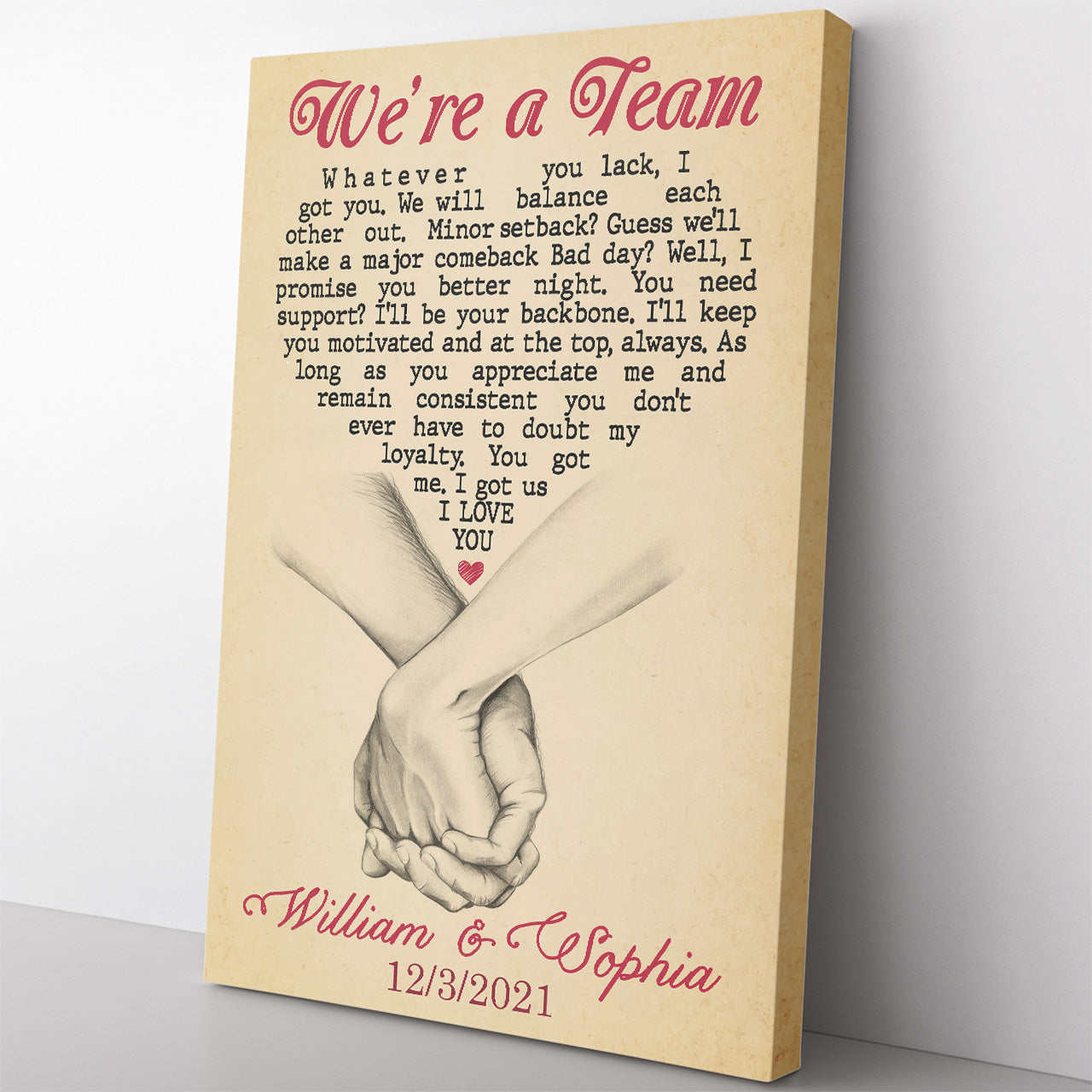 We're A Team Canvas for Couple, Valentines Day Canvas Gift Ideas for Wife