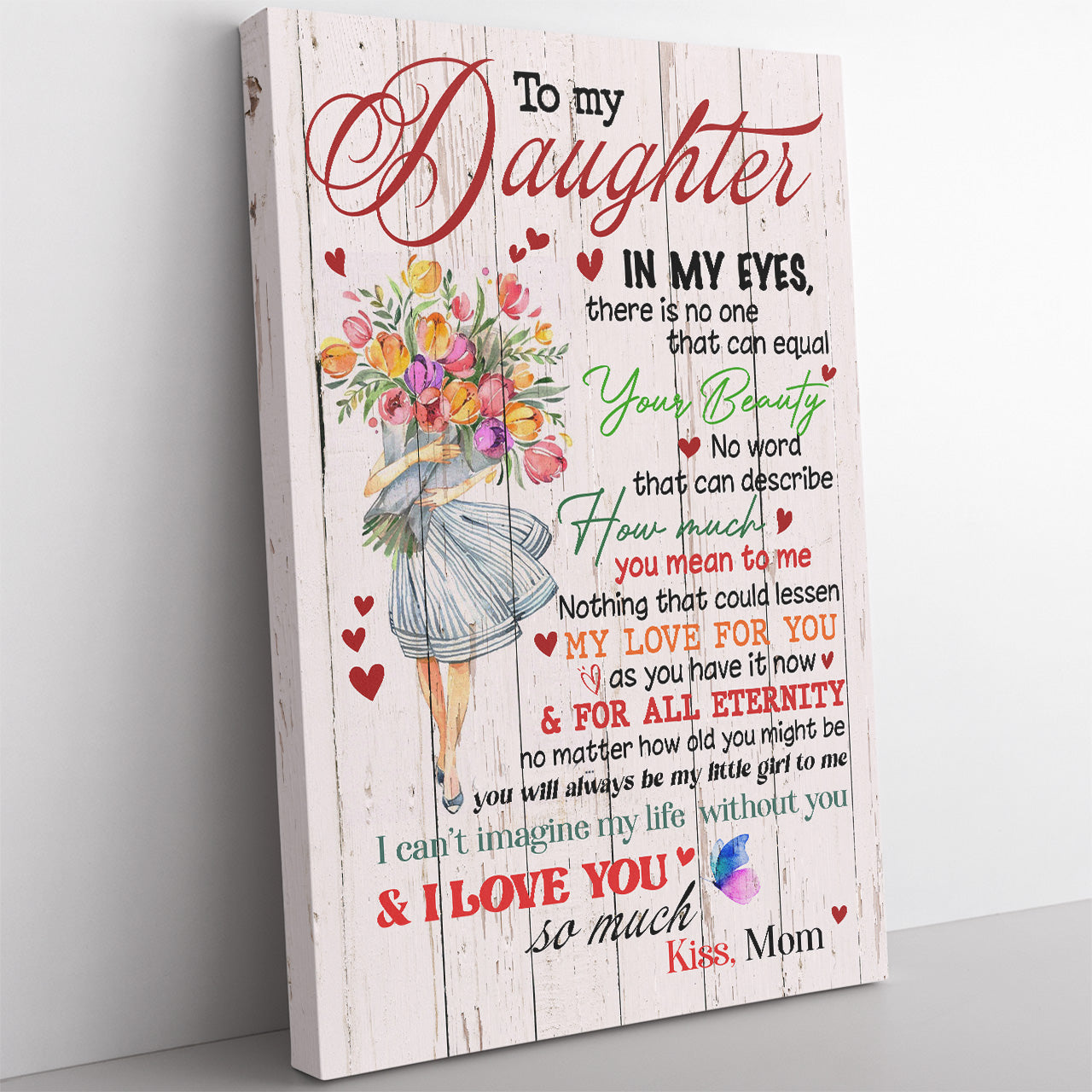 Floral Canvas Gift Ideas for Daughter, Your Beauty No One Can Equal Canvas from Mom to Daughter
