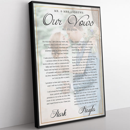 Custom Wedding Vows Canvas Photo, Wedding Vows Master Bedroom Above Bed Signs, First Dance Song Lyrics Wall Art, His and Hers Wedding Gift