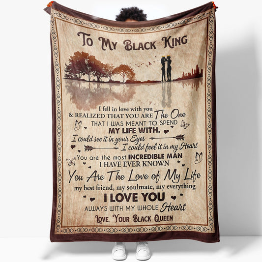 Blanket Gift Ideas For Black King, I Fell in Love With You Blanket, Personalized Blanket Gift for Husband, Christmas Anniversary Presents For Him