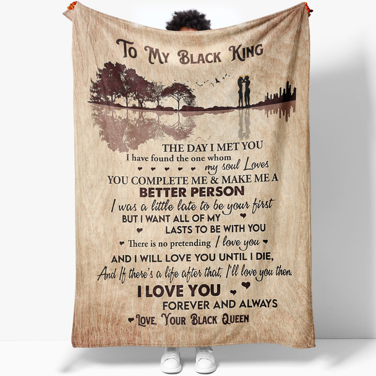 Blanket for Black King Husband, You Complete and Make Me a Better Person Blanket for Him, Thoughtful Romantic Birthday Christmas Gift For Husband Him