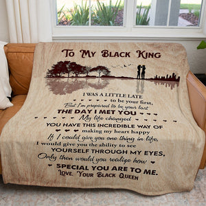 Birthday Gift Blanket for Black Husband, To My Black King Blanket The Day I Met You, Personalized Gifts For Him, Unique Anniversary Gifts For Him