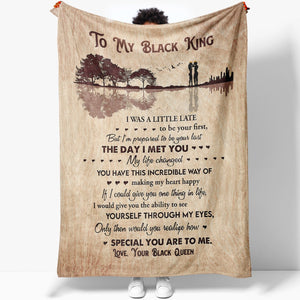 Birthday Gift Blanket for Black Husband, To My Black King Blanket The Day I Met You, Personalized Gifts For Him, Unique Anniversary Gifts For Him