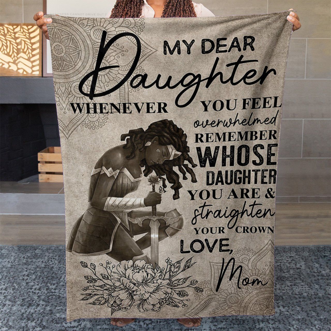 My Dear Black Warrior Daughter Blanket, Straighten Your Crown Blanket for Daughter, Sentimental College Graduation Best Gifts For Daughter