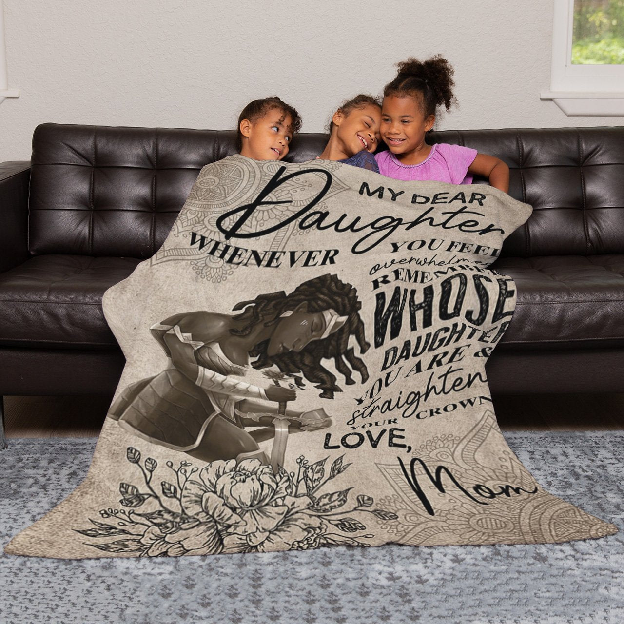 My Dear Black Warrior Daughter Blanket, Straighten Your Crown Blanket for Daughter