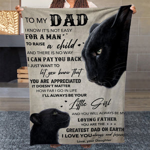 To My Black Panther Dad Blanket, Not Easy for a Man to Raise a Child Blanket from Daughter, Happy Father's Day Gift Ideas, Christmas Gifts For Dad