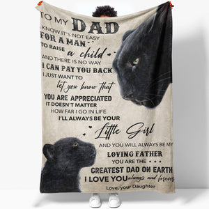 To My Black Panther Dad Blanket, Not Easy for a Man to Raise a Child Blanket from Daughter, Happy Father's Day Gift Ideas, Christmas Gifts For Dad