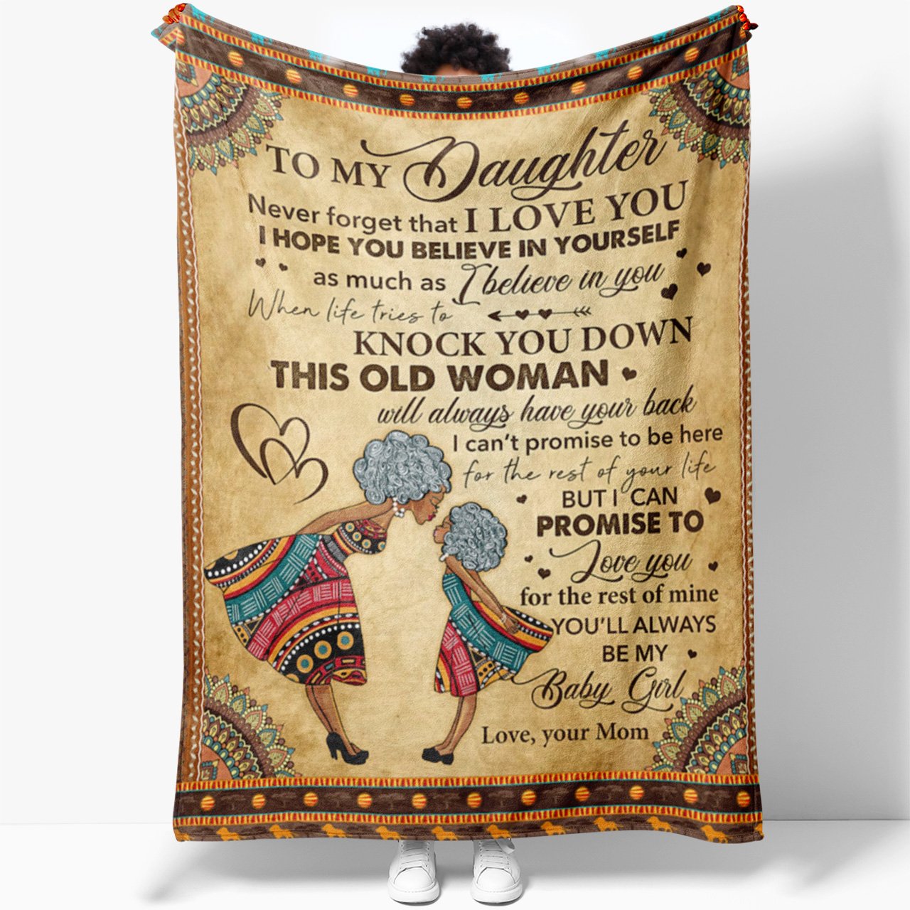 Blanket Gift for Black Daughter, Never Forget That I Love You Blanket Mother and Daughter, Personalized Sentimental Graduation Gifts For Daughter