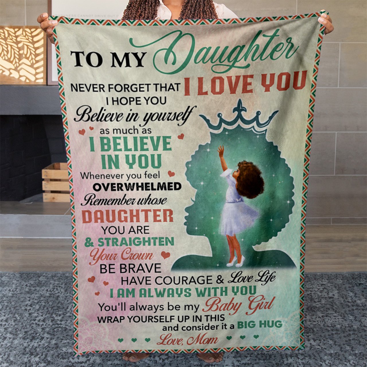 Blanket Gift to My Black Daughter, Straighten Your Crown Be Brave Have Courage Blanket, Mother Daughter Gifts, Birthday Gifts For Adult Daughter