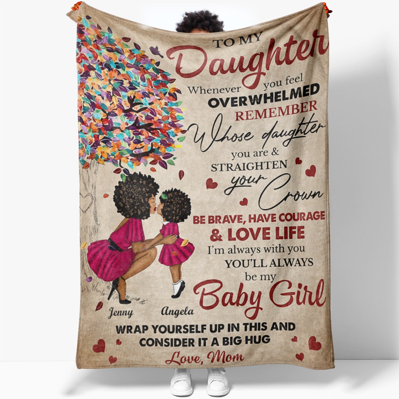 To My Daughter Blanket, Be Brave Have Courage Love Life Blanket for Black Girl, Sentimental Gifts For Daughter From Mom, Christmas Gifts For Daughter