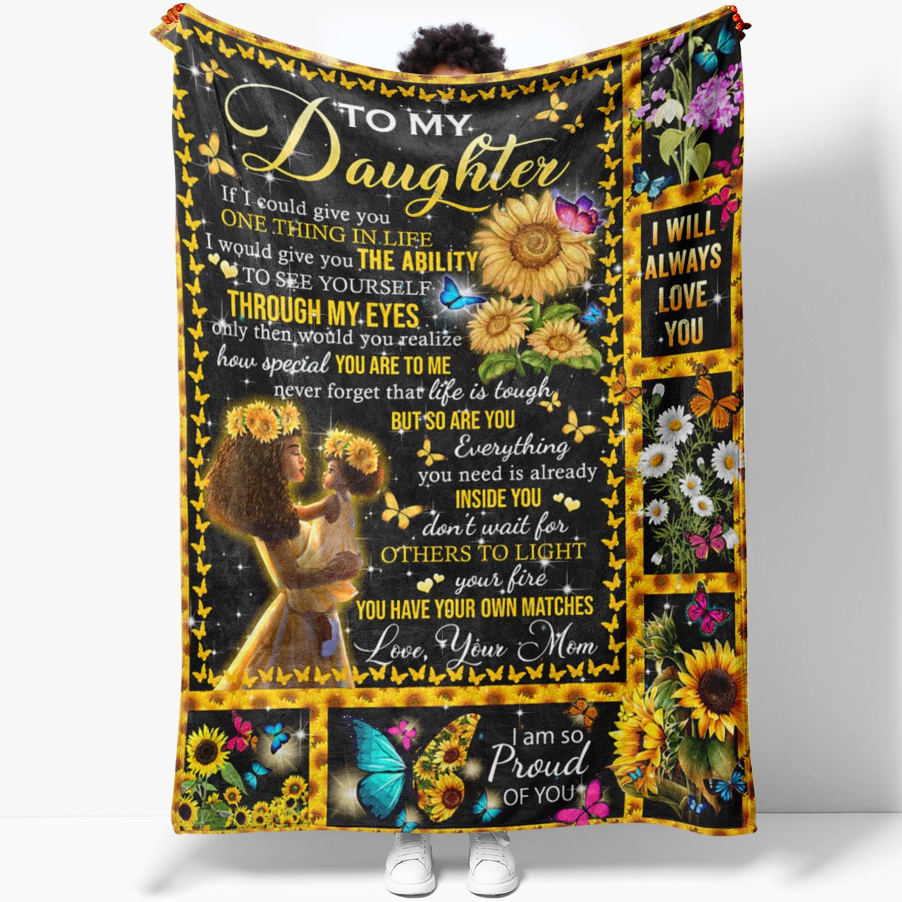 To My Sunflower Black Daughter Blanket, You Are Special to Me You Are My Sunshine Blanket, Special Unique Surprise Birthday Gift Ideas For Daughter