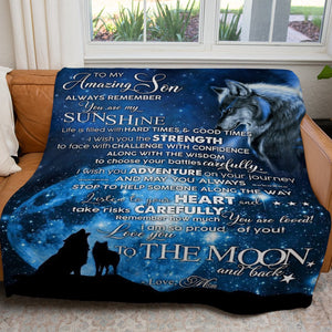 To My Amazing Black Wolf Son Blanket, I Love You to The Moon and Back Blanket