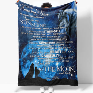 To My Amazing Black Wolf Son Blanket, I Love You to The Moon and Back Blanket, Graduation Gift Ideas For Son, 18th Birthday Gift Ideas For Son