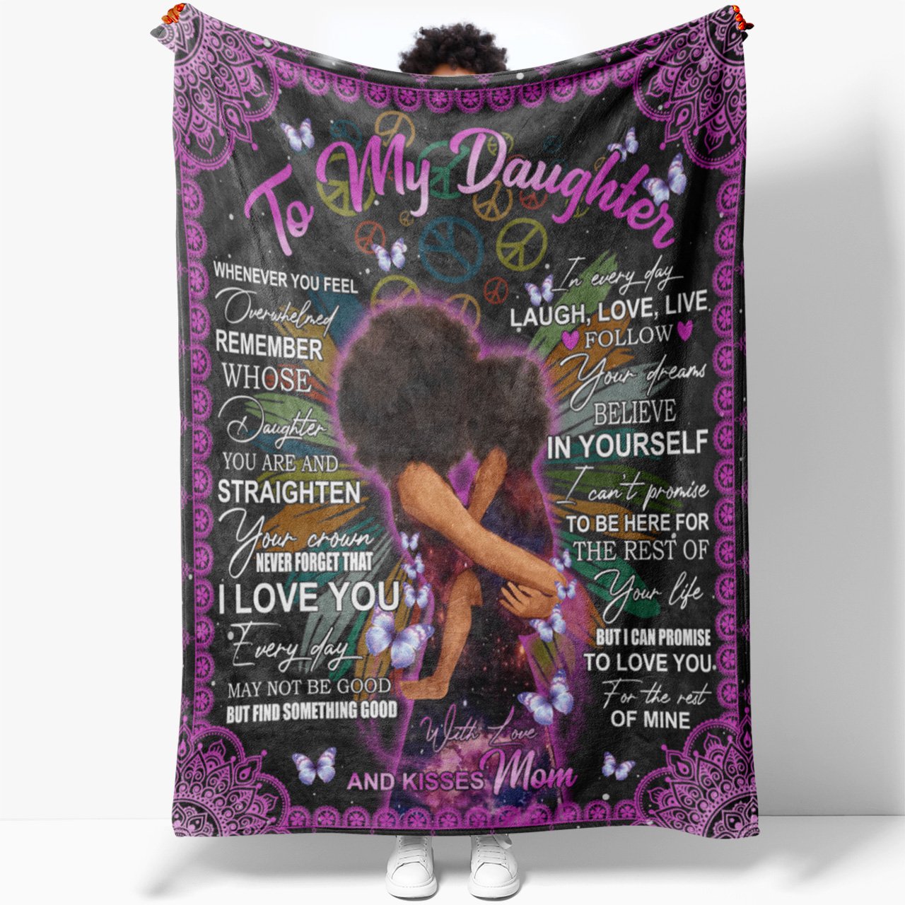 To My Hippie Black Daughter Blanket, Follow Your Dreams Belive if Yourself Blanket from Mom, Christmas Presents For Grown Up Daughters