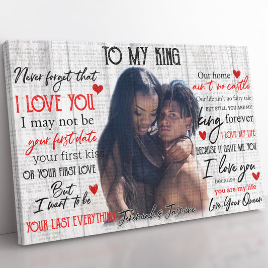 To My Black King Canvas Gift Ideas, Never Forget That I Love You Canvas, You're My King Forever Canvas, Personalized Unique Anniversary Gifts For Him