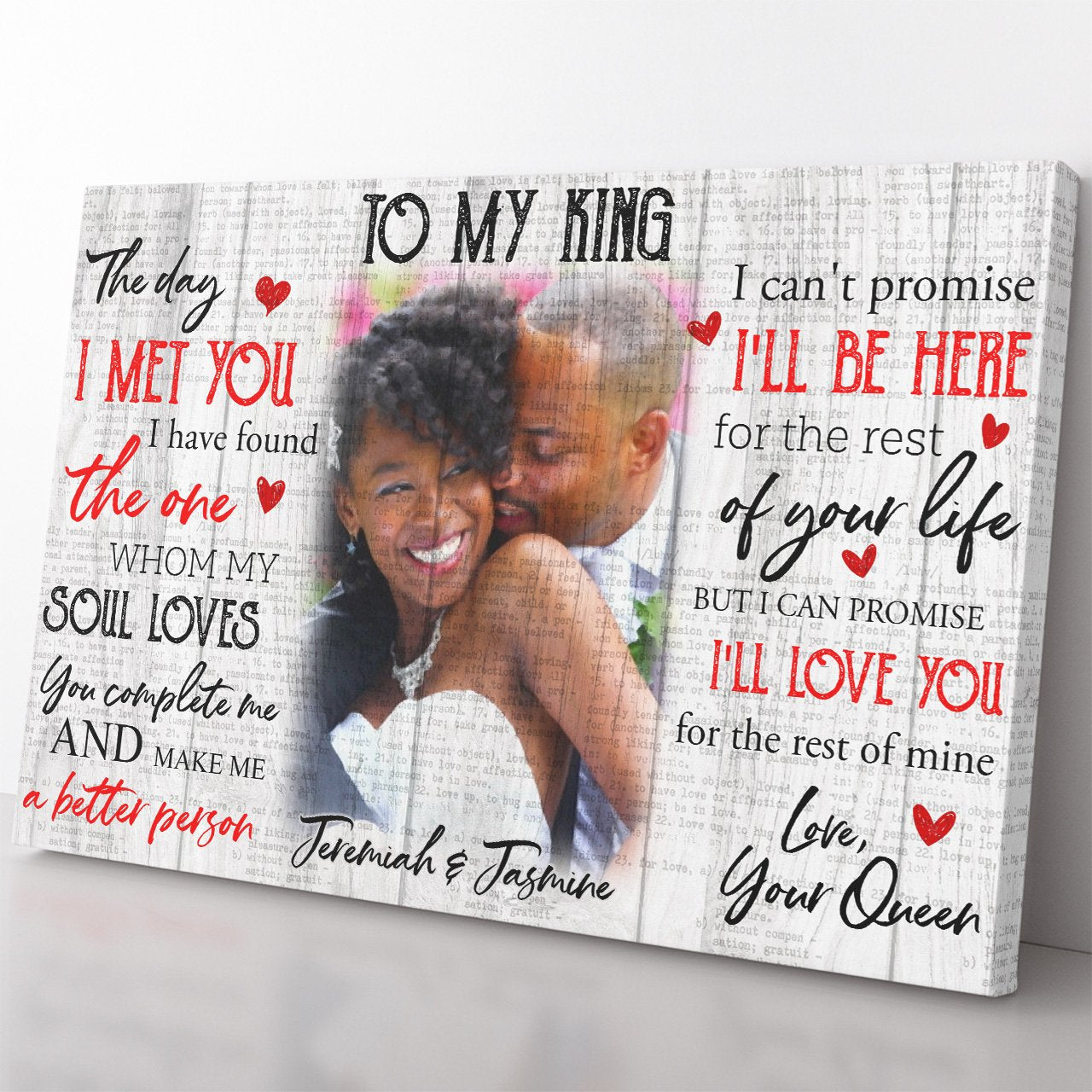 Personalized Name Photo Canvas Gift for Black King, You Complete and Make Me a Better Person Canvas, I'll Be Here Canvas for Husband Anniversary Gift