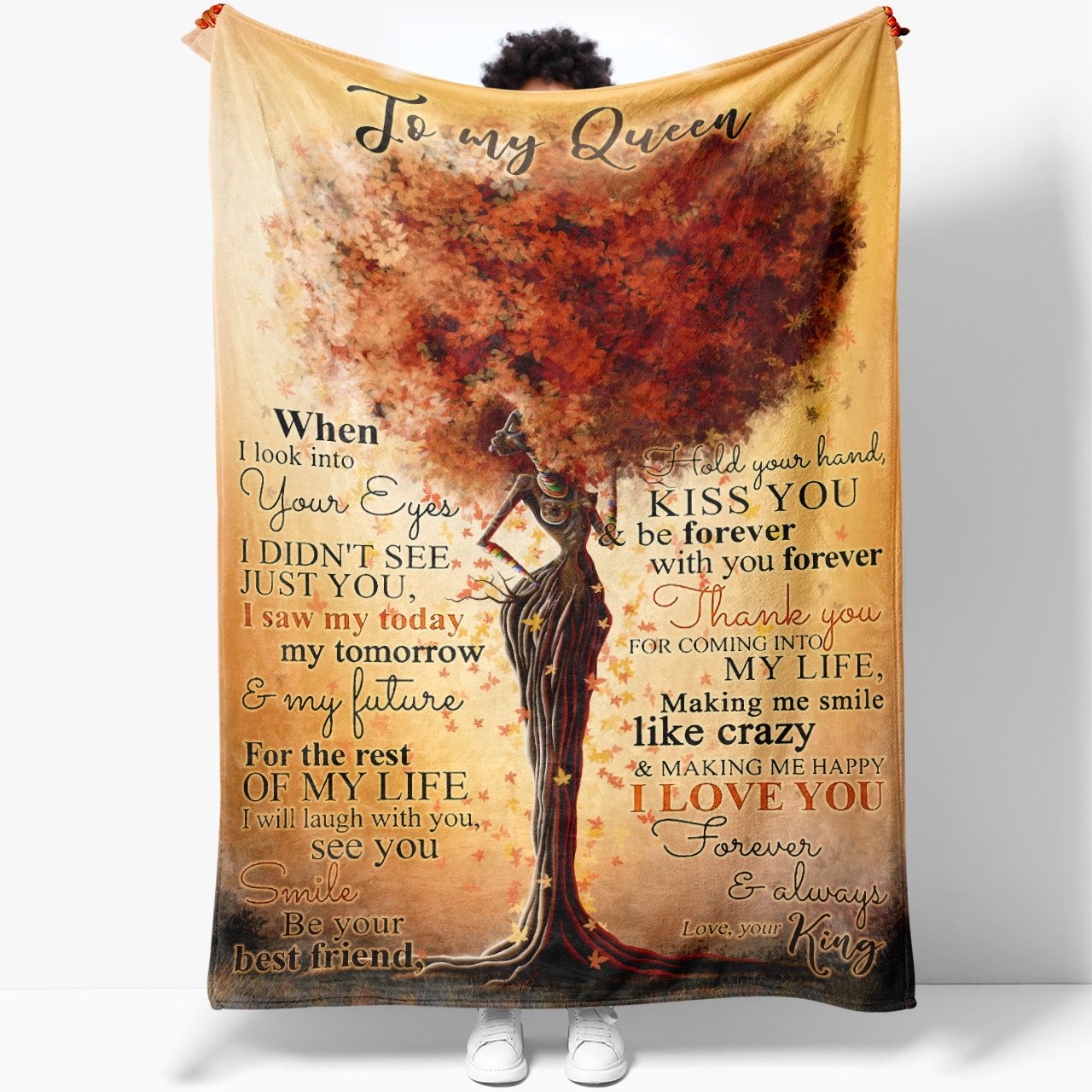 To My Afro Queen Blanket Gift for Black Queen, When I Look into Your Eyes Blanket, You're My Today Tomorrow Future Blanket, Anniversary Ideas For Her