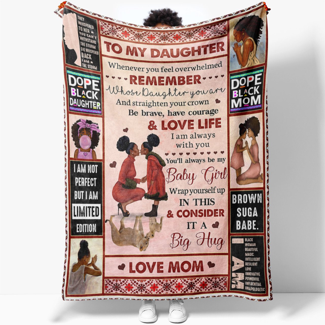 To My Dope Black Daughter Blanket, Mom and Daughter Quote Blanket, Be Brave Have Courage Love Life Blanket, Personalized Christmas Gifts For Daughter