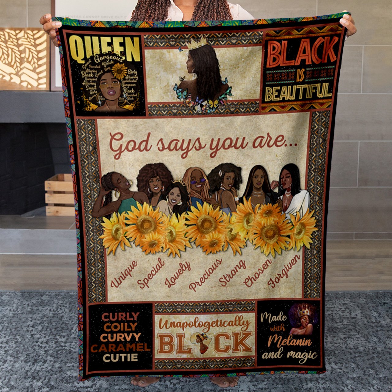 Black Gift ideas for Black Queen, God says You Are Unique Special Lovely Blanket for Black Girl Melamin and Magic Blanket Gift Romantic Gift For Wife