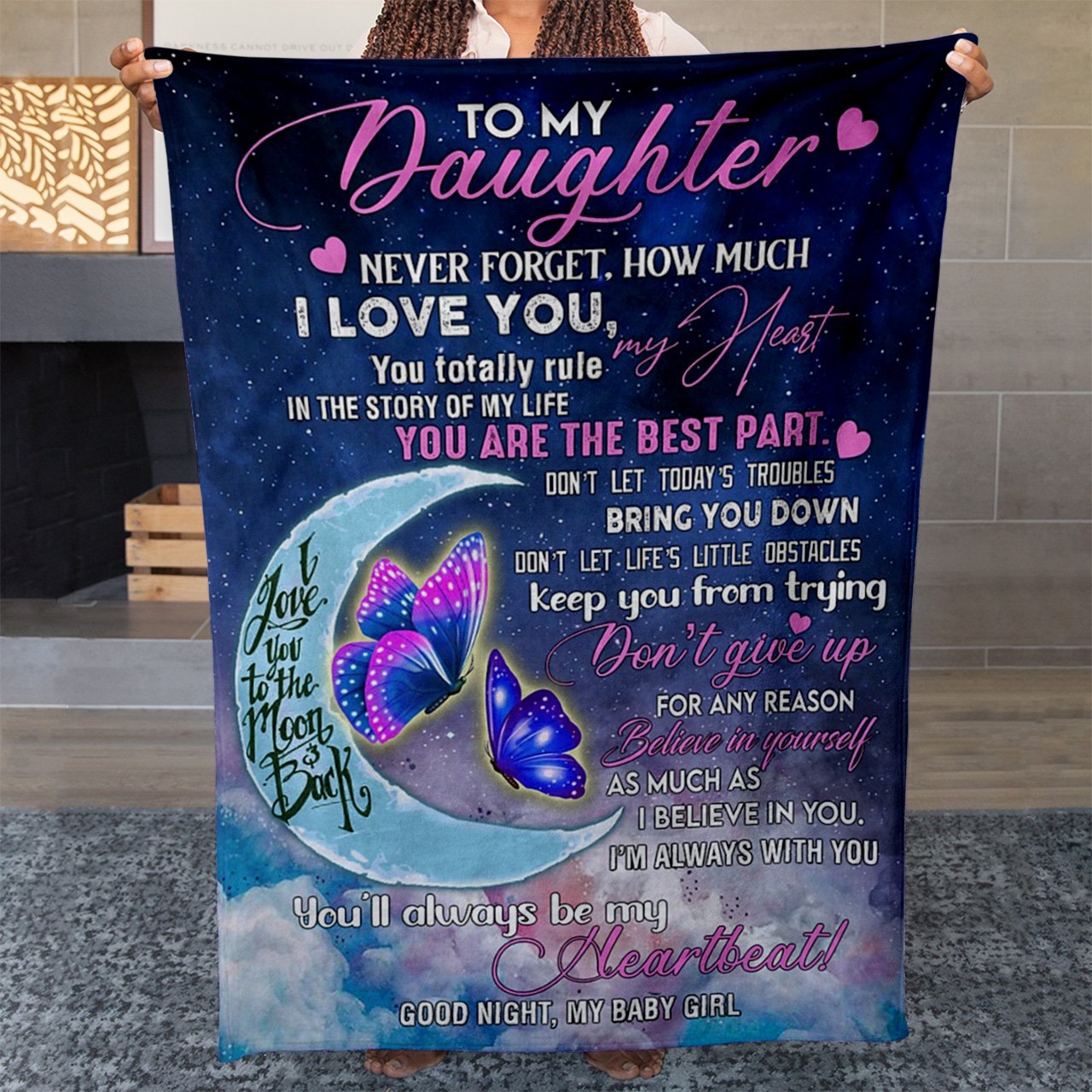 Blanket for Daughter, I Love You to the Moon and Back Blanket, Don't Give Up for Any Reason Blanket for Daughter Birthday, Christmas Gifts Daughter