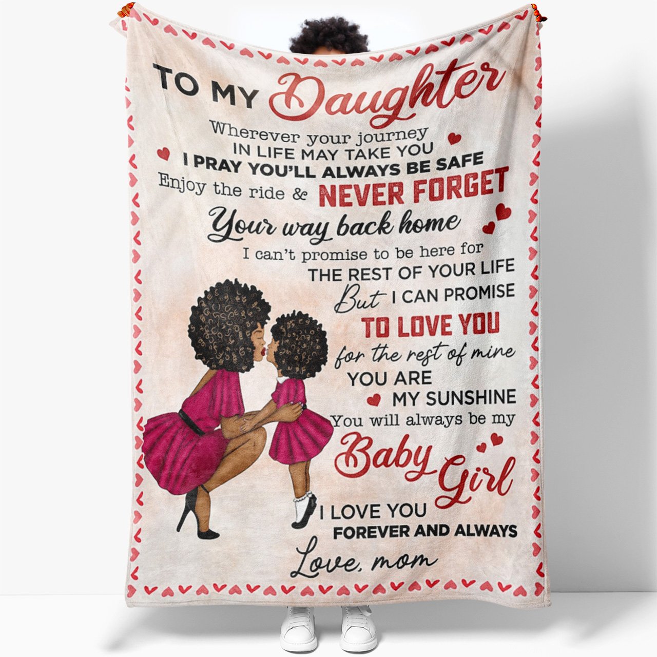 Afro African American Mom and Daughter Blanket, Never Forget Your Way Back Home Blanket, I Love You Forever and Always Blanket, Personalized Gifts