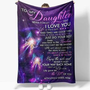 Daughter and Mom Butterfly Blanket Gift, Keep Your Face to The Sunshine, Not Waiting for The Storm to Pass Blanket