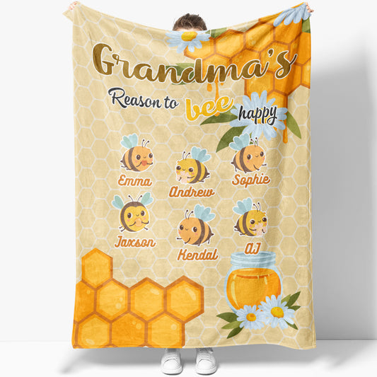 Blanket Gift Ideas for Bee Love Grandma, Reason To Bee Happy Grandma, Personalized Grandkids Name Blanket