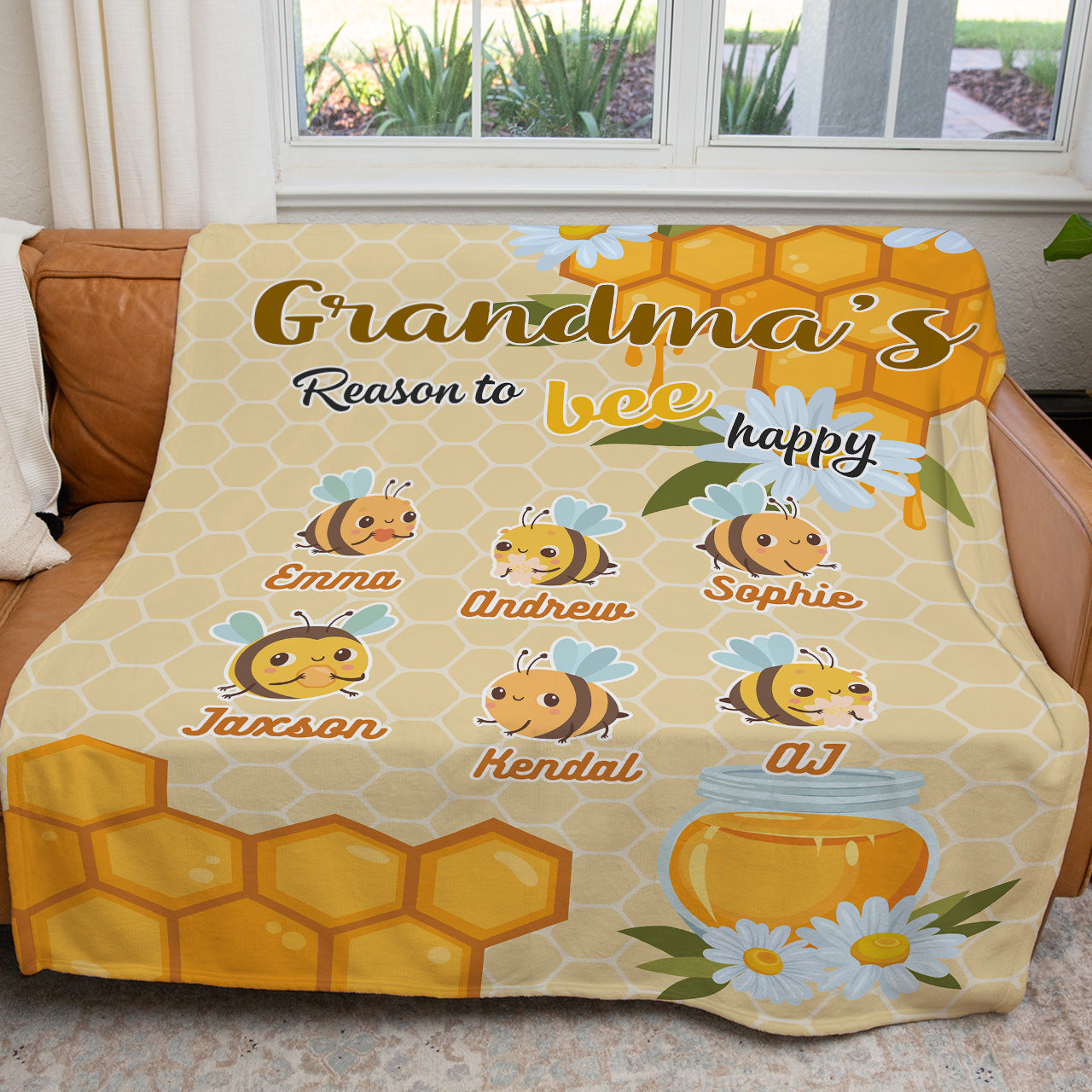 Blanket Gift Ideas for Bee Love Grandma, Reason To Bee Happy Grandma, Personalized Grandkids Name Blanket