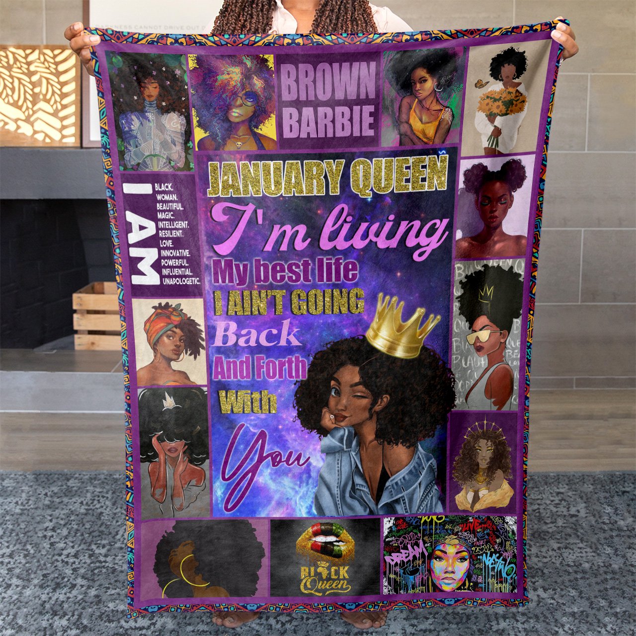 Blanket January Black Queen Birthday Gift, I'm Living My Best Life, I Ain't Going Back and Forth With You, Birthday Christmas Gift for Black Wife