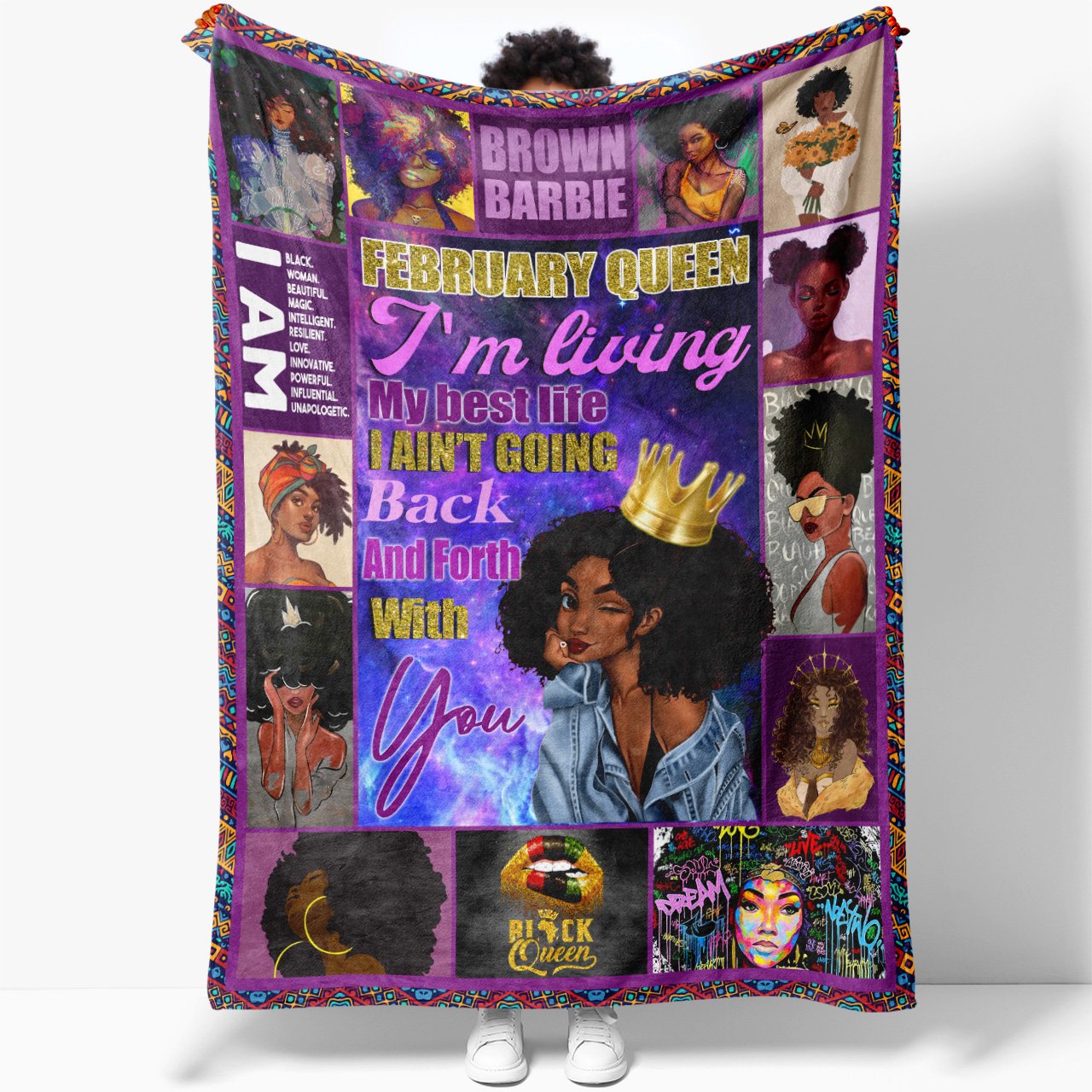 Blanket February Black Queen Birthday Gift, I'm Living My Best Life, I Ain't Going Back and Forth With You, Birthday Christmas Gift for Black Wife