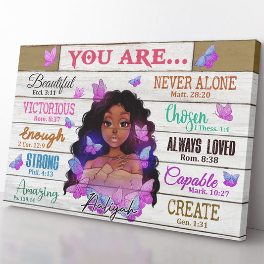 Black Girl You Are Beautiful Canvas, Black Teenage Girl African American Girl Canvas Gift for Daughter, Melanin Girl Wall Art Black Pride Bible Verse