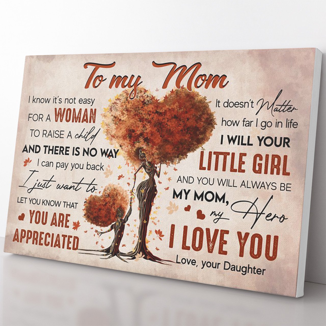 Personalized Canvas Gift For Afro Mom, You Are Appreciated, No Matter How Far I Go Canvas from Daughter, Thoughtful Mother Birthday Gift Ideas