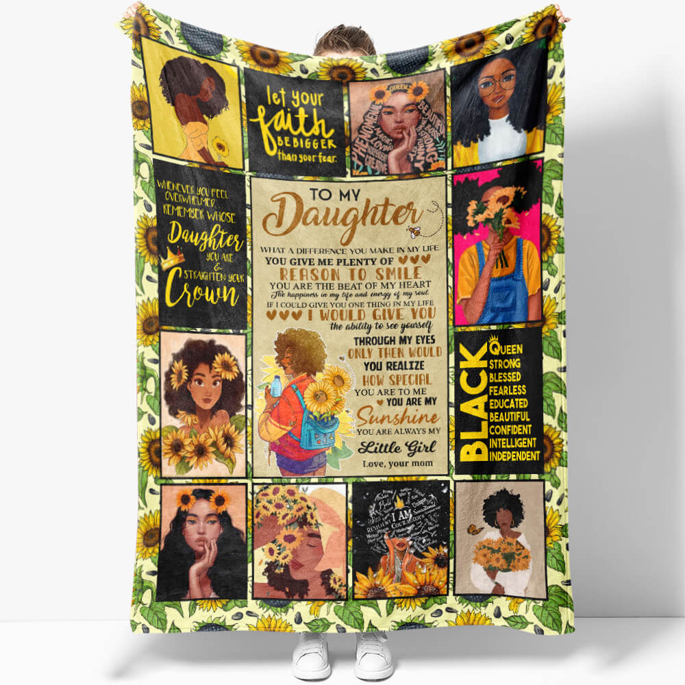 Sunflower Blanket Gift Ideas For Black Daughter, Black Strong Sunflower Blanket Gift Ideas